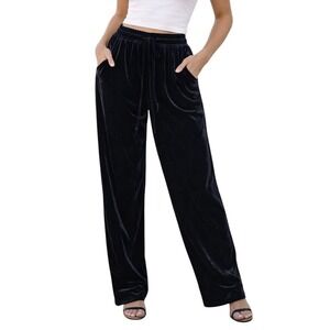 Skies Are Blue Whimsigoth Black Velvet Straight Pants Plus Size 1X Elastic Waist